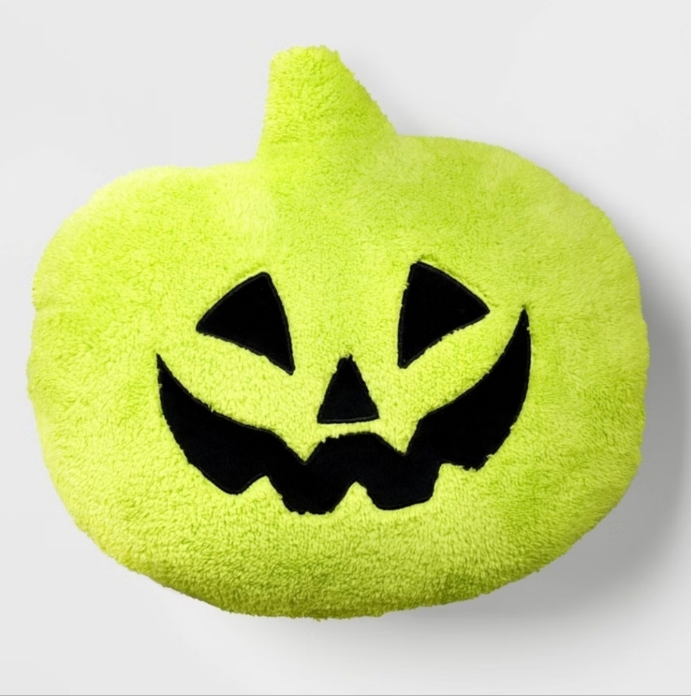 Pumpkin Shaped Halloween Faux Shearling Pillow Green - Hyde and EEK! Boutique